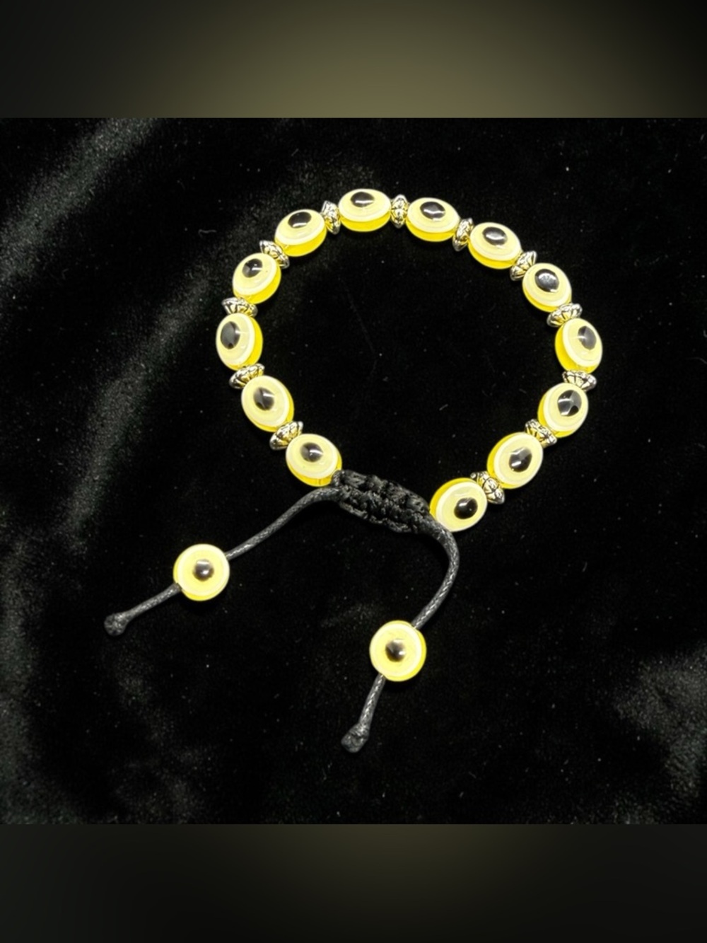 🧿Yellow Evil Eye Beaded Bracelet with Sliding Knot for Adjustable Sizing/NWOT🧿